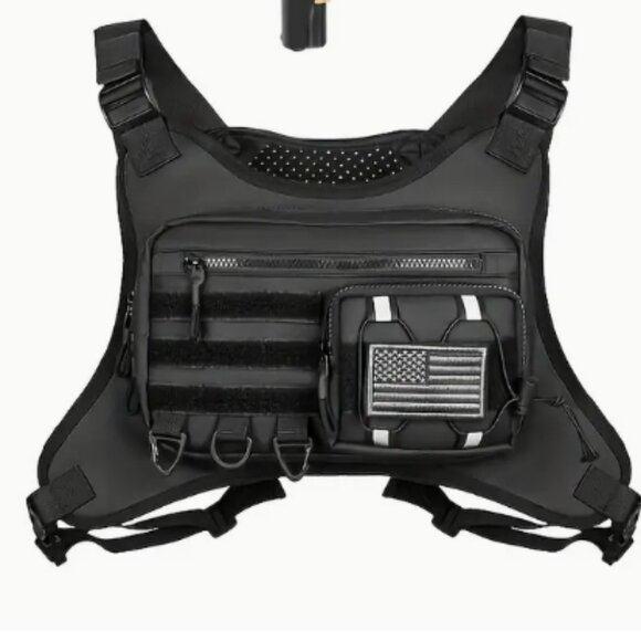 Tactical Chest Bag with American Flag Black NWT - Picture 1 of 3
